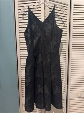 Dress the Population Black Floral Jacquard Fit-and-Flare Dress